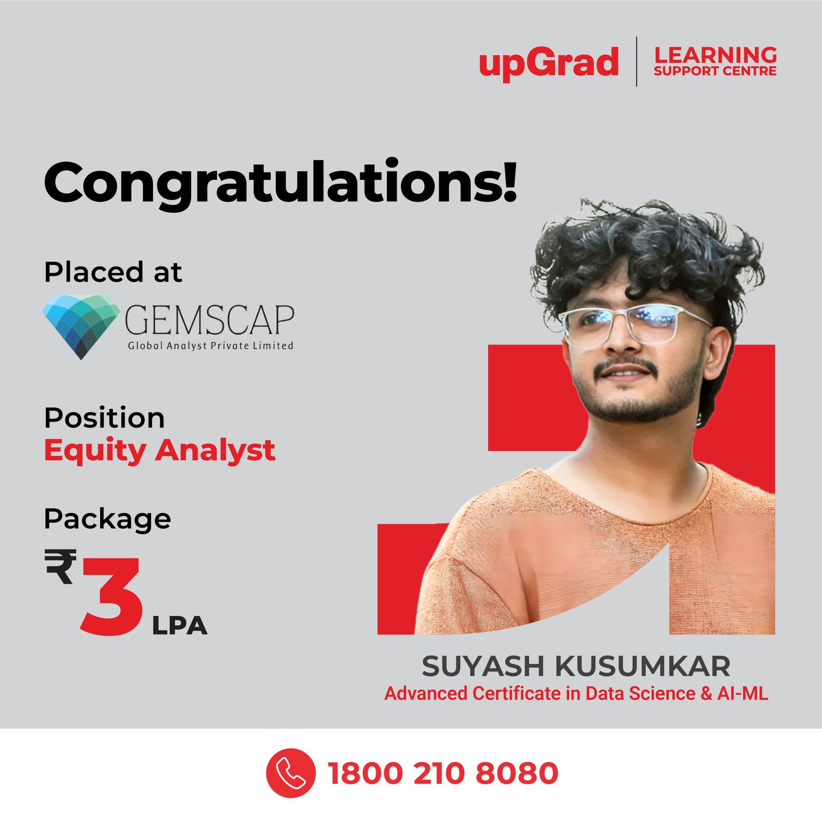 Suyash Kusumkar placed at Gemscap as an Equity Analyst with a package of 3 LPA